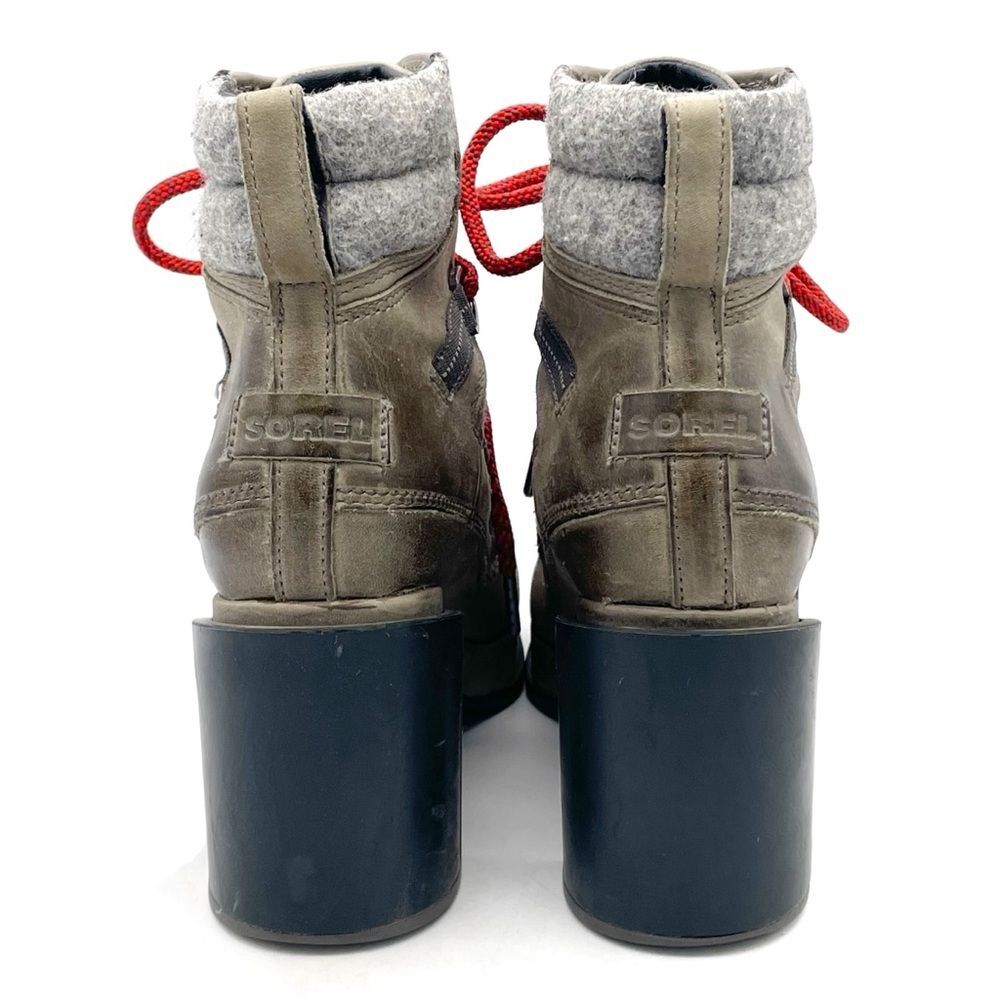 Sorel Blake Heel Leather Lace-Up Booties Stacked Heel Gray Taupe Women’s Size 8 - Picture 6 of 14